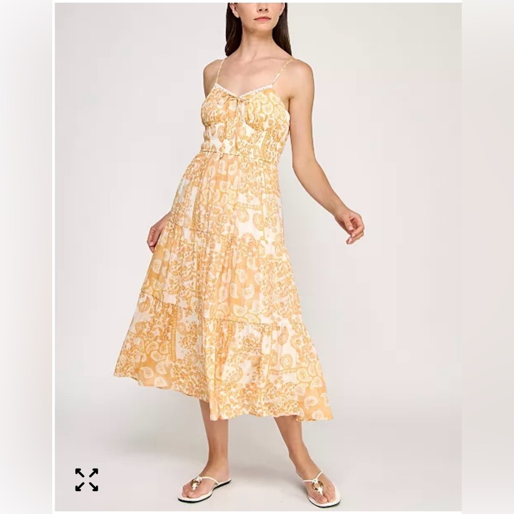 Trixxi Gauze Printed Spaghetti Strap Tiered Midi Dress Size M Spring Floral